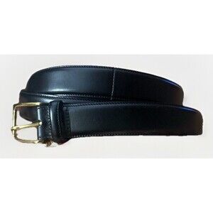 Trafalgar Black Cortina Leather Dress Belt Gold Buckle XL 50/125 Made USA